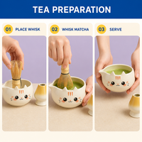 Ensemble de bols à matcha de style japonais portables, kit à thé en céramique avec chasen, motif d'animaux mignons, emballage cadeau