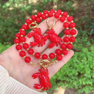 TK-B131 Lucky <strong>Crab</strong> Pendant Necklace Set Red Beaded Necklace Ins Hot Fashion Necklace Set <strong>Jewelry</strong> As New Year Gifts - Product Image 3