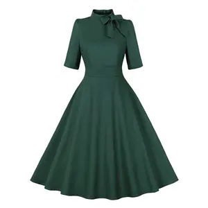 Zarif yeşil salıncak Vintage rahat elbise 50s 60s rock parti elbiseler Femme 2023 yüksek bel bayanlar Porm Retro elbise SR914