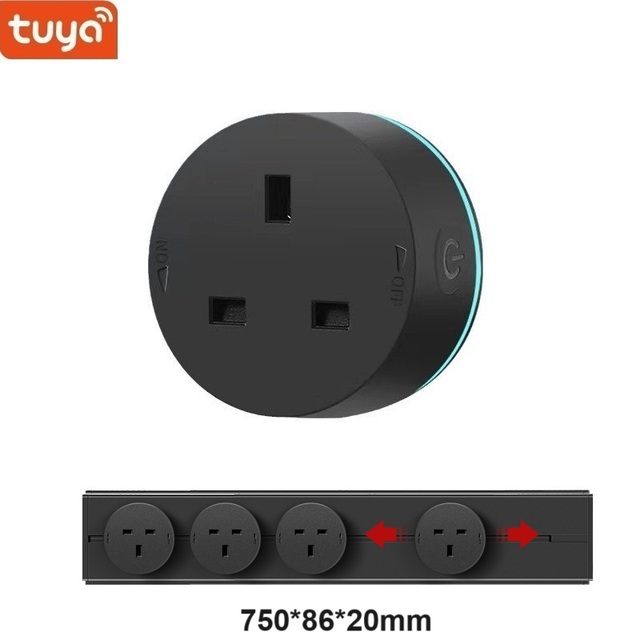 8000W 750mm Smart Movable Track Rail Black/Grey/White-13A UK Tuya WiFi Plug Socket 2 Outlets Fire-Resistance Durable Power Strip