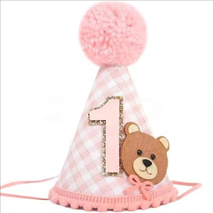 Nuevo Sombrero de Cumpleaños con Temática de Osito de Peluche, Lindo Sombrero a Cuadros con Pompón, Duradero, para la Primera Fiesta de Cumpleaños del Bebé - Product Image 4