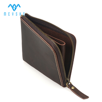 Dompet Kulit Pria Gaya Vintage Kustom dengan Kantong Koin Ber-resleting, Anti RFID, dan Portabel