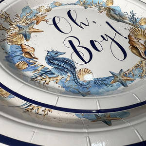 Assiettes en <span class=keywords><strong>papier</strong></span> jetables et neutres pour décoration de fête de bébé, serviettes de table pour révélation de sexe, oh boy - Product Image 6