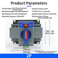 Saklar Transfer Otomatis ATS Mini CB Grade Dual Power 63A 2P 3P 4P 6 KA IP30 untuk Sistem Distribusi Daya Cadangan Generator