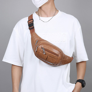 JINGPIN Men's Waist Bag Multi-Functional PU Fanny Pack Dark Brown Crossbody Bag For Outdoor Travel And Business Use - Product Image 3