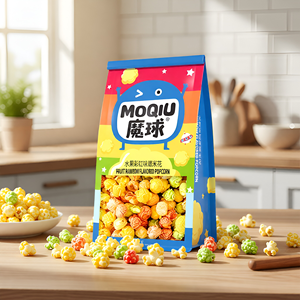 Popcorn au goût personnalisé Crème caramel <span class=keywords><strong>Arc</strong></span>-<span class=keywords><strong>en</strong></span>-<span class=keywords><strong>ciel</strong></span> Fruité 150g Sac Popcorn de Chine Aliments soufflés - Product Image 1