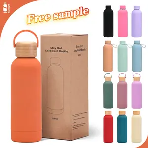 Bpa Free Custom Color Water Bottle Logo 500ml Sports Drink Rubber Waterbottle Kids 750ml Garrafa de água isolada Aço inoxidável