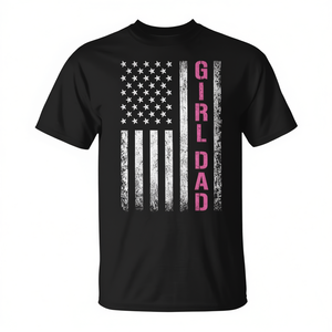 T-shirt Dad Of Girls USA Flag en coton noir, taille grande pour homme, design patriotique pour la fête des pères - Product Image 2