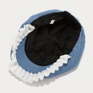 Gorro de Mezclilla Retro de Moda Coreana 2024, Gorra Newsboy con Borde Blanco Ondulado para Mujer - Product Image 6