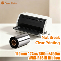 Pita Resin Lilin 110x450m yang Dapat Disesuaikan, Kualitas Tinggi untuk Pencetakan Barcode, Konsumsi untuk Printer Label & Warna