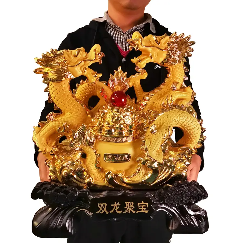 2023 tradisional Cina 45CM Fengshui Resin, patung naga kerajinan dekorasi rumah patung emas keberuntungan patung naga Cina