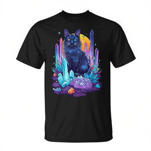 T-shirt Cat And Crystals con grafica nera, design grafico, taglia unisex per adulti - Product Image 2