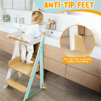 Chaise d'échelle de tour debout en bois pliable pour tout-petits enfants tabouret en bois massif pour lavabo de salle de bain