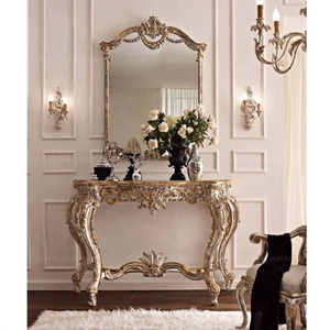 Set di Specchio <span class=keywords><strong>e</strong></span> Tavolo Console in Legno Intagliato Stile Rococò Antico - Product Image 1