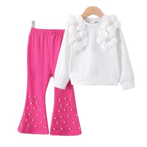 Set di Abbigliamento per Bambine Primavera-Autunno 2026, Stile Coreano, <span class=keywords><strong>Felpa</strong></span> Floreale e Pantaloni a Zampa con Perle, 2 Pezzi - Product Image 5