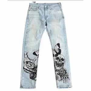 Black Printed Stretch Jeans Long Hip Hop Men's Jeans Tru Religion Clothing Men Pants Big And Tall Men Stretch Jeans