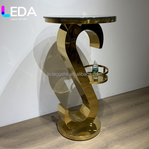 Table de banquet ronde en verre miroir pour hôtel de luxe LEDA, table à gâteau en acier inoxydable doré pour mariage - Product Image 3