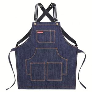 Adjustable Neckband Waistline Sleeveless Denim <b>Apron</b> Soft Durable Eco-Friendly Fashionable <b>Kitchen</b> Garden Overalls Front Pocket - Product Image 1