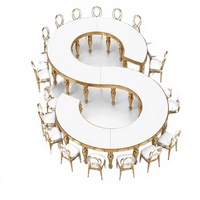 Tables sur mesure en acier inoxydable moderne avec plateau en verre blanc et pieds en forme de pattes d'éléphant, mobilier hôtelier de marque haut de gamme