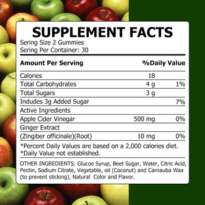 Private Label Apple Cider Vinegar Gummies with Total Carbohydrates Boosts Energy Supports Healthy <b>Metabolism</b> Gummies - Product Image 2