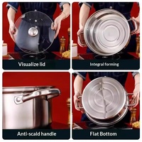 Panci Hot Pot Stainless Steel Tebal Ekstra Tanpa Lapisan, Dua Sisi, untuk Penggunaan di Rumah dengan Kompor Induksi, Model CM Panci Tunggal Besar