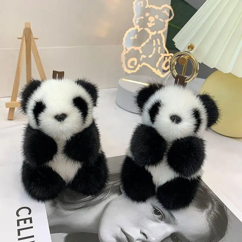 Trendy karikatür peluş kolye panda kawaii peluş anahtarlık oyuncak dolması hayvan oyuncak vizon kürk panda çanta uğuru bebek anahtarlık