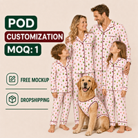 Ensemble de pyjamas de Noël personnalisés à rayures roses avec col cranté pour toute la famille, vêtements de nuit en polyester pour hommes, femmes, enfants et chiens, POD, MOQ 1 pièce, dropshipping