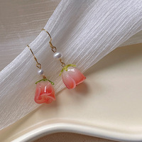 Boucles d'oreilles Super Féeriques Artisanales Rose de la Forêt Perles d'Eau Douce Fraîches et Douces Design Floral Tendance pour Femmes