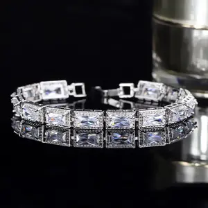 Luxury Crystal Bridal Bracelet Top Quality Multi-Color Big Cubic Zircon Stone Inlaid Wedding Bracelets Bangles for Women