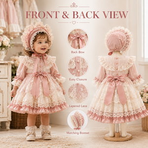 Abito Casual di Lusso Primaverile per Ragazze con Maniche a Sbuffo, Collo Quadrato, Stampa a Quadri e Lunghezza al Ginocchio in Cotone - Product Image 4