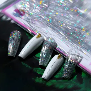 Professional 3d new glitter nail art decoration glow in the dark silk thread nail foil wraps stickers corrugated flash strands