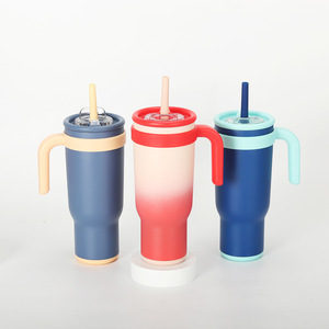 Stainless Steel Tumbler 40oz Color Blocking Insulated With Straw Outdoor Travel Water Bottle Large Capacity 1.2L - Product Image 1