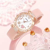 Mode mignon coeur femmes montre Bracelets & ensemble de bijoux 5 pièces rose Quartz montre pierre perlée Bracelets pour les filles vie quotidienne
