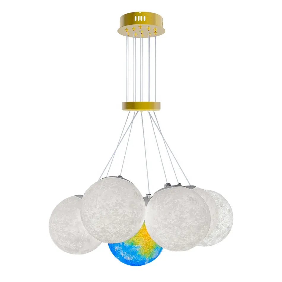 Modern LED Ceiling Pendant Lamp Chandelier Light with 6pcs Planet 1pcs Earth Ball for Kids Room Amusement Park Children's Room