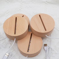 Lampe murale USB 3D en acrylique en gros avec support en bois de hêtre et caoutchouc, style minimaliste moderne, technique de meulage, couleur et taille personnalisables
