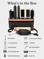 Kit de coiffure 6-en-1 avec ions négatifs, fer à boucler à température constante 1600W, ensemble multi-accessoires pour la maison et le salon