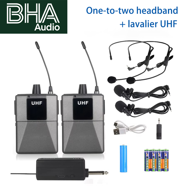 BHA UB02 Wireless Headset/Lavalier UHF Microphone Portable Headworn Mic for Teacher Speaker Stage Performance Wholesale OEM Logo