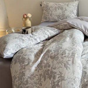 Conjunto de cama de hotel com logotipo personalizado 100% algodão, conjuntos de lençóis florais para cobertores de edredom