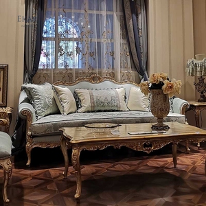 الفاخرة غرفة المعيشة الأثاث الأوروبي نمط طقم أريكة جلد أبيض الخشب العتيقة اليد منحوتة الملكي تصميم الأرائك الأثاث المنزلي - Product Image 5