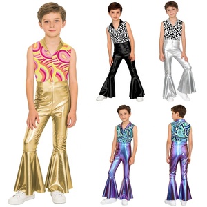 Traje de Discoteca para Niños de 6 a 16 Años, Pantalones Largos Metálicos con Corte Acampanado, Mono para Fiestas, Disfraces, Eventos, Prácticas de Danza Contemporánea - Product Image 1