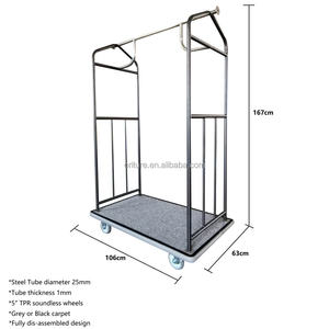 C011 Chariot à bagages en métal au design moderne pour hôtel Bellman Crown Fournitures d'accueil Cage à oiseaux en acier doré - Product Image 3