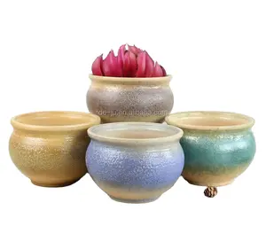 100% 工艺品中国彩色釉面泡泡身体圆形Jardiniere花瓶
