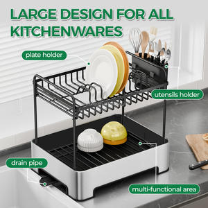 Accessoires de cuisine WIREKING, organisateur de vaisselle en acier inoxydable à 2 niveaux, antirouille, séchoir à vaisselle sur l'évier, porte-assiettes - Product Image 1