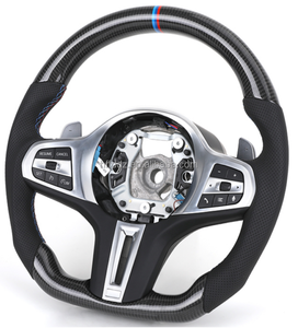 Volant sport chauffant avec palettes de commande pour <span class=keywords><strong>BMW</strong></span> F01 F06 F10 F11 F15 F20 F21 F22 F30 F31 F32 F36 en fibre de carbone - Product Image 2