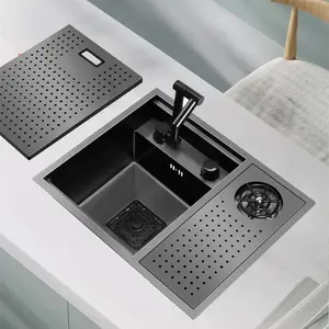 Folding Home Bar Washing Basin Filter Faucet Cover Embedded Single Bowl Cup Washer Nano Black Factory Hidden Kitchen Sink