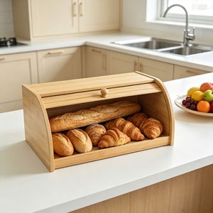 Boîte à pain en bambou Lishui 40x25.5x15.5cm, rangement de cuisine en bois pour pain et pâtisseries - Product Image 1