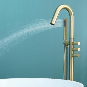 Juego de grifos dorados de latón macizo con pulverizador de ducha de mano, bañera independiente, montaje en el suelo, grifo de pie - Product Image 2