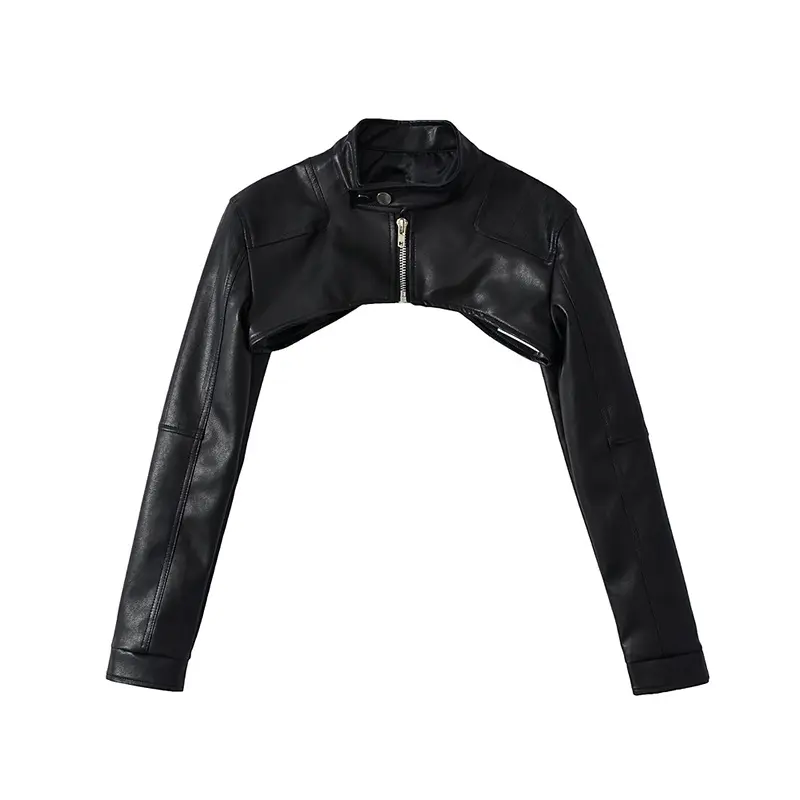 Stilvolle Damen Leder Rider Bolero Reiß verschluss PU Leder Mini Cropped Jacket