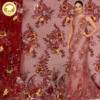 Nouveau design de tissu en tulle brodé, multicolores, paillettes 3D, dentelle brodée, tissu pour robes, vêtements de mariage, vente en gros