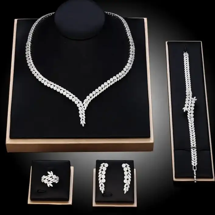 Exquisite Luxury Zircon 4pcs Bridal Jewelry Set AAA Cubic Zircon Necklace Earrings Bracelets Ring Sets